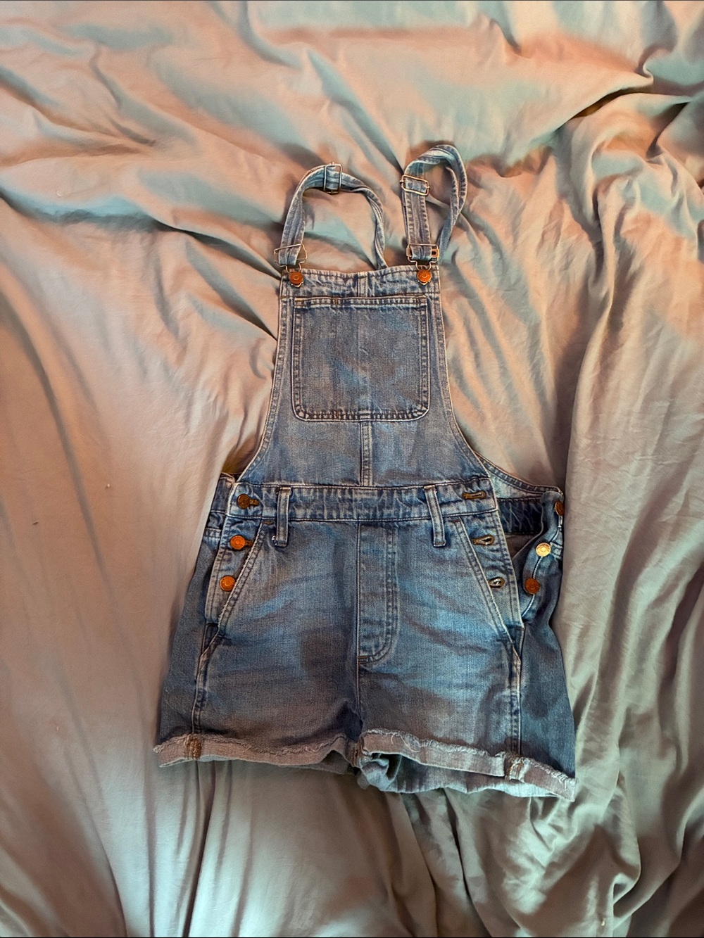 Madewell Light Blue Denim Short Overalls for Kids
